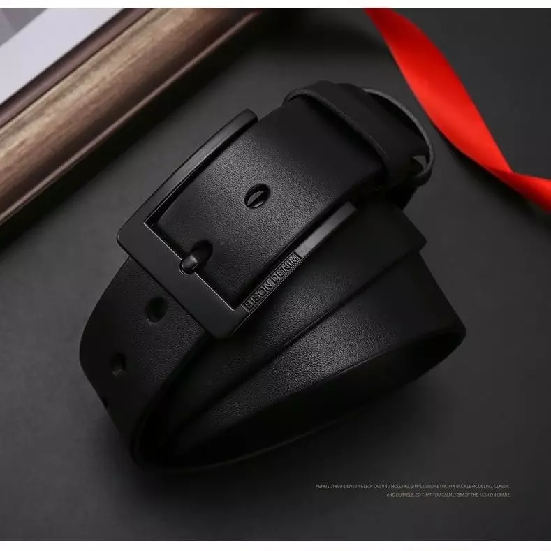 Bison Denim Gesper Ikat pinggang Pria Kulit Sapi Asli N71615 - Black