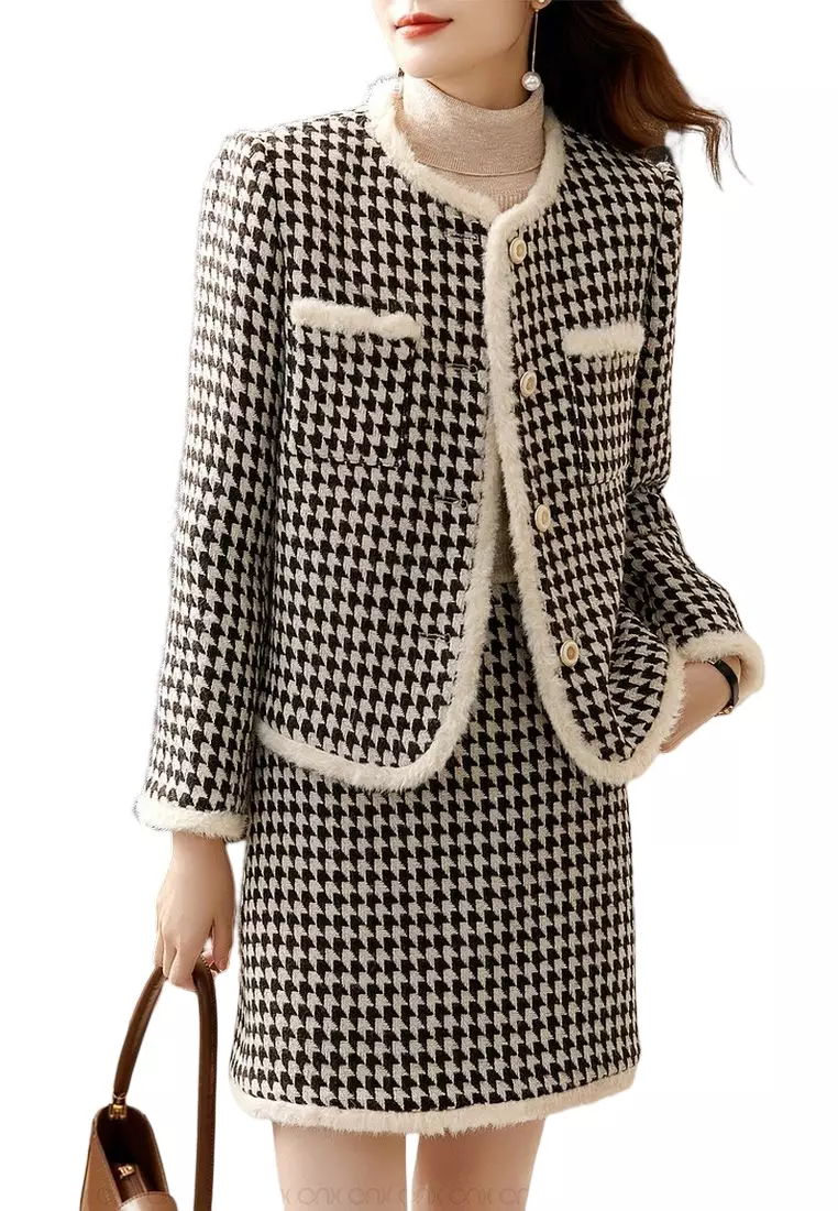 Plaid wool outlet jacket skirt