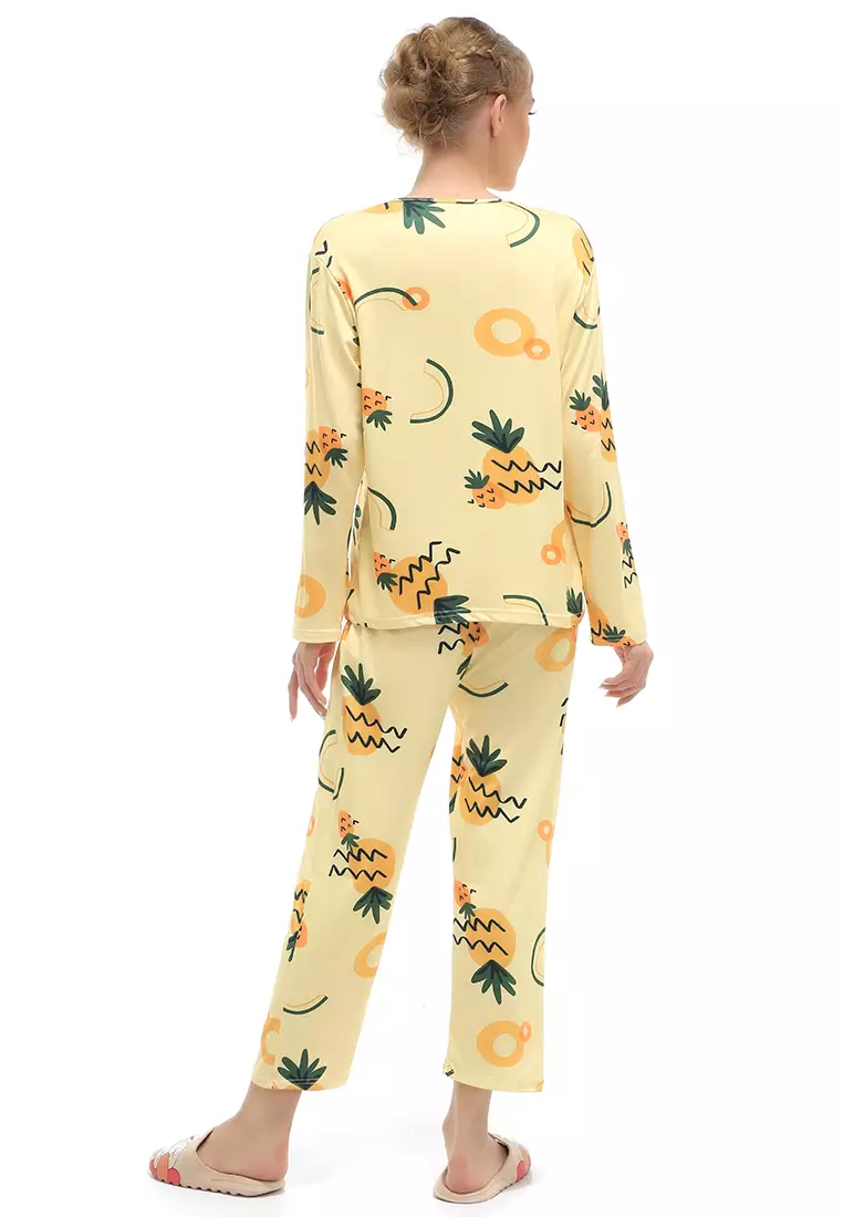 Vance Setelan Piyama Baju Tidur Wanita Lengan Panjang Pineapple Motive Material Cotton ORIGINAL - Yellow
