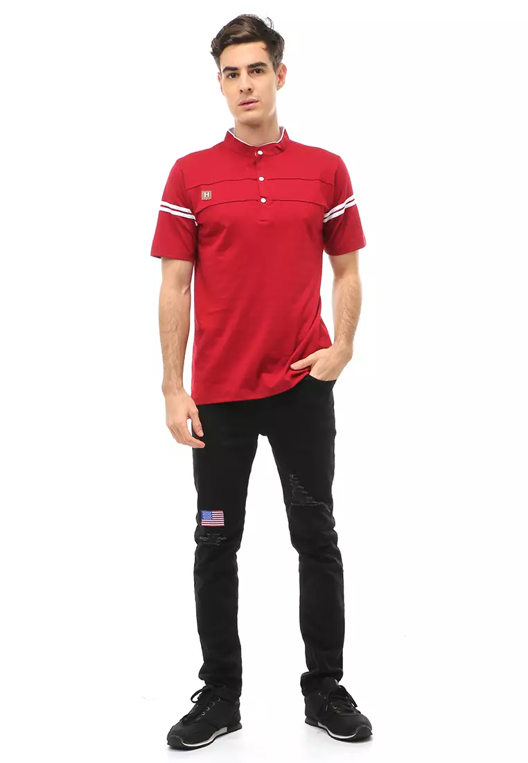 Jack Atasan Formal Kaos Polo Pria Kerah Sanghai Short Sleeve Material Cotton ORIGINAL - Maroon