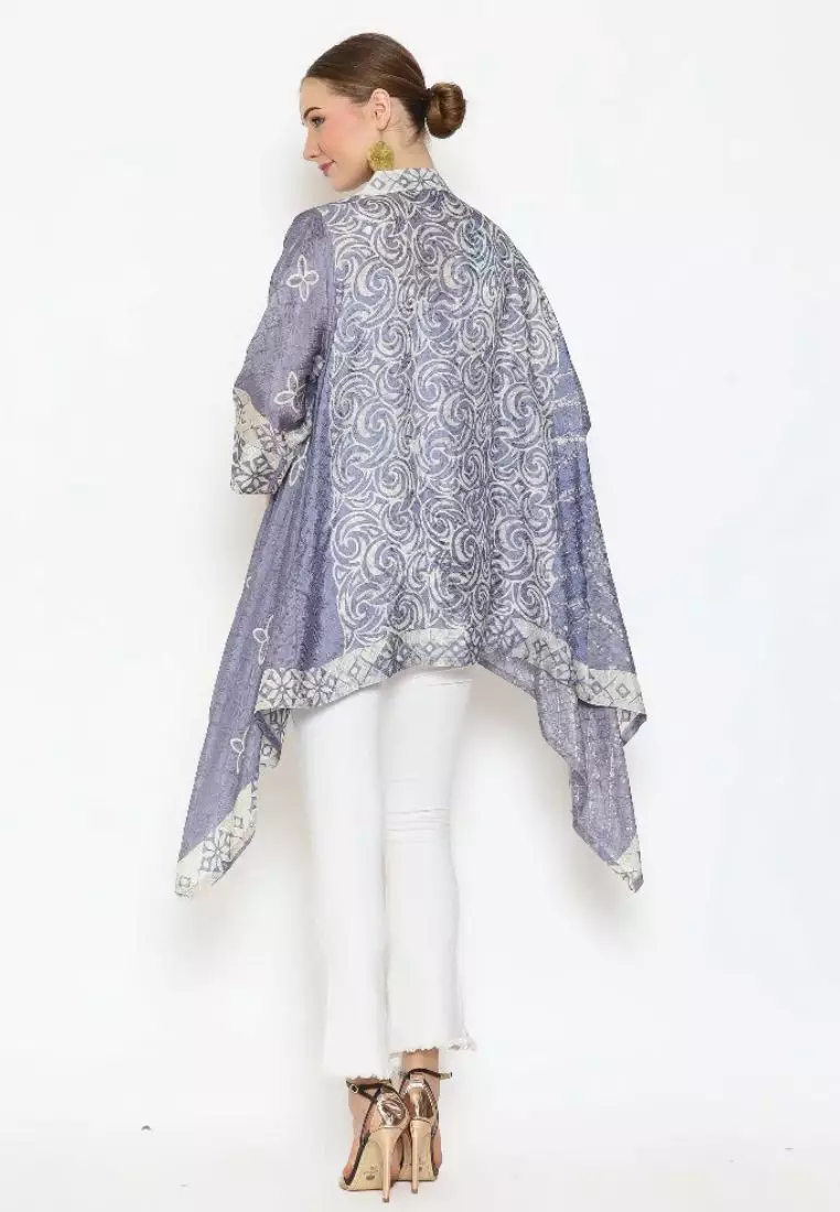 Rinjanie Batik - Bolero Ayam - Bolero Asimetris Biru - Outer Batik Modern - Outer Batik Wanita - Outer batik kekinian - Batik Cap Mix - JMWN - AS