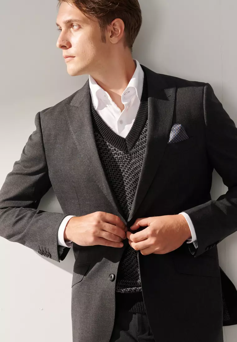 經典款深灰素面經典西裝外套