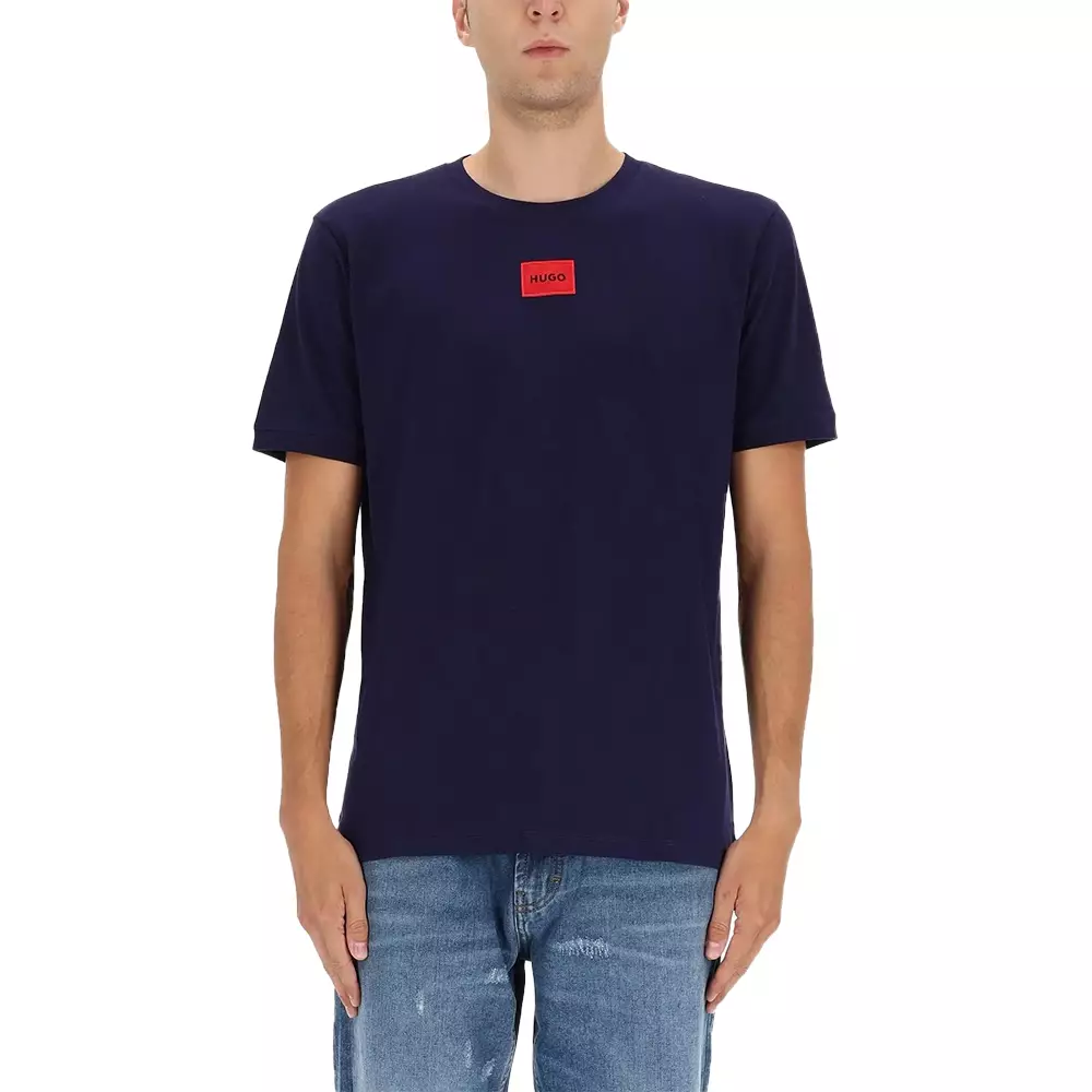 Diragolino Logo-Label T-Shirt in Cotton Jersey Blue
