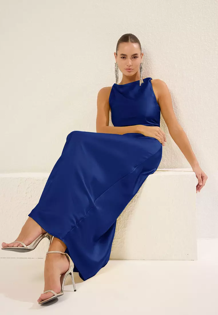 Saxe Body-fitting Satin Woven Maxi Evening Dress Night Graduation Dress TPRSS25AE00066