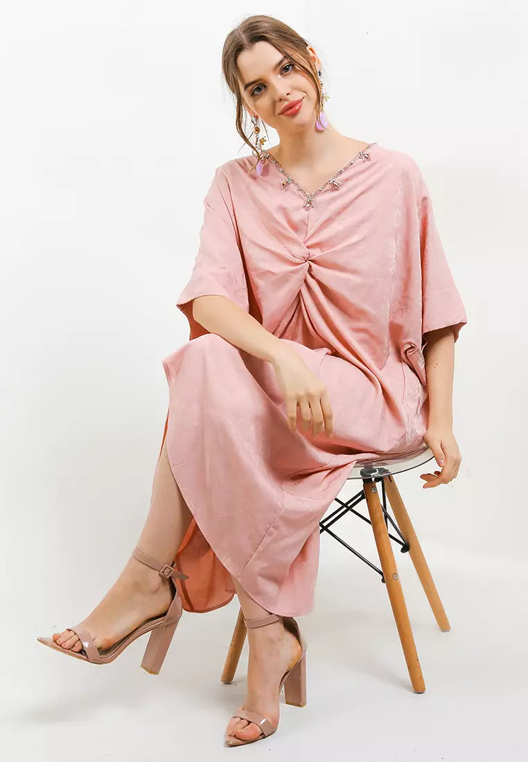 Embellished Twist Jacquard Silk Kaftan