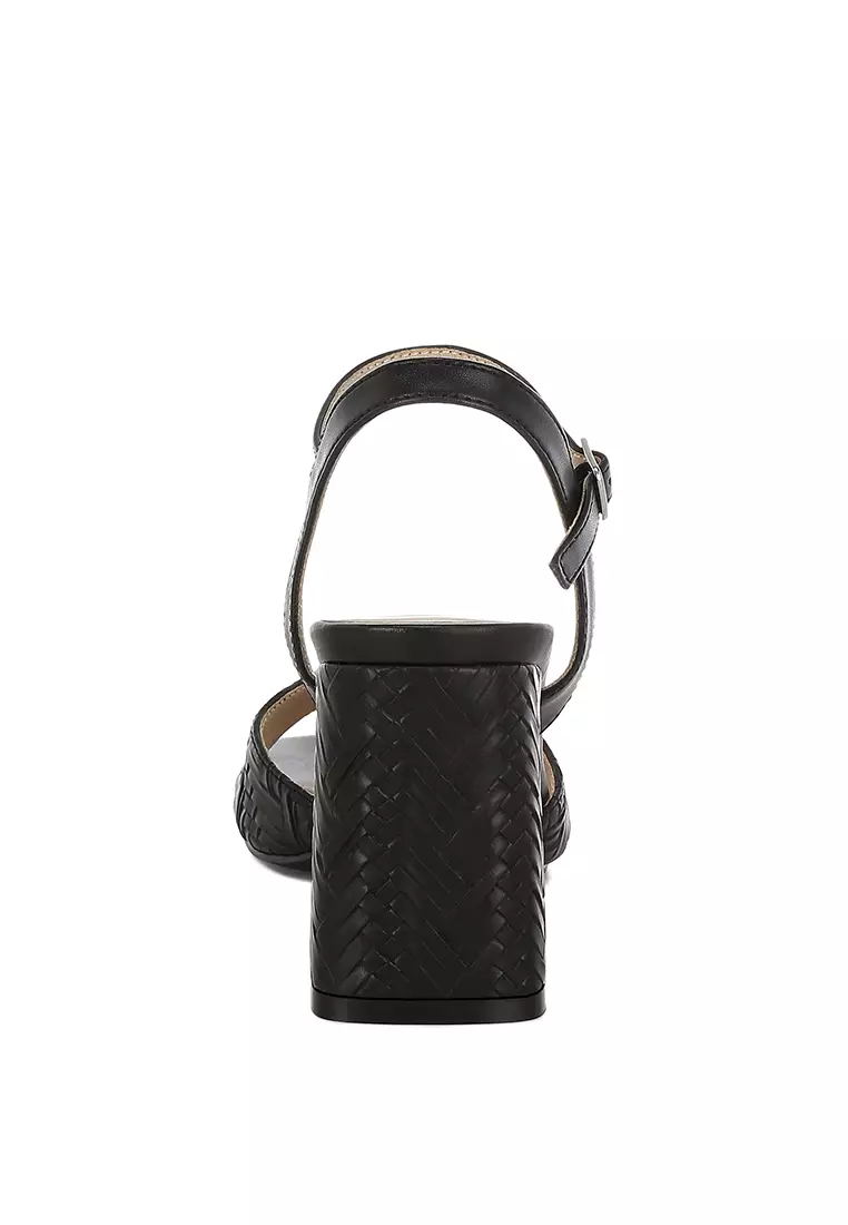 Textured Faux Leather Heels In Black