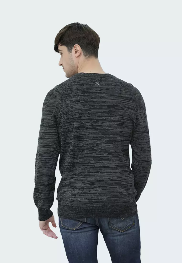 LGS - Sweater Casual Pria - Lengan Panjang - Motif Garis - Warna Hitam Abu - CST.260.D067.01.C-L/S