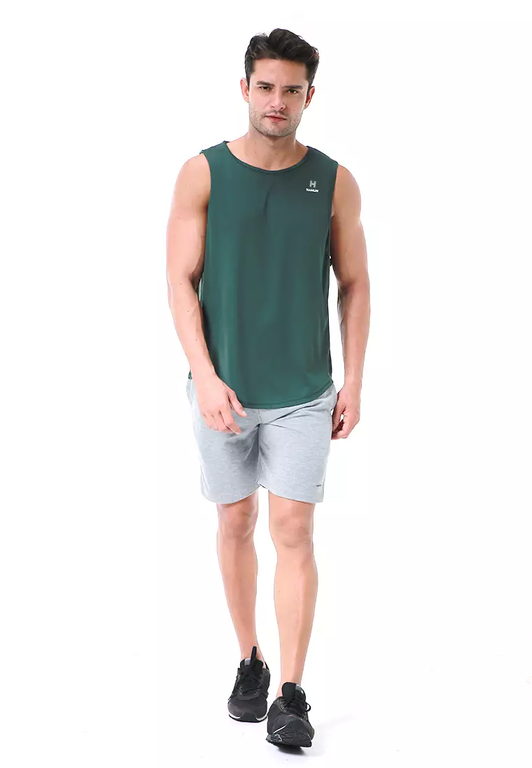 Bobby Atasan Kasual Pria Singlet Gym Motif Polos Sleeveless Sports Shirt Material Polyester Fiber ORIGINAL - Dark Green