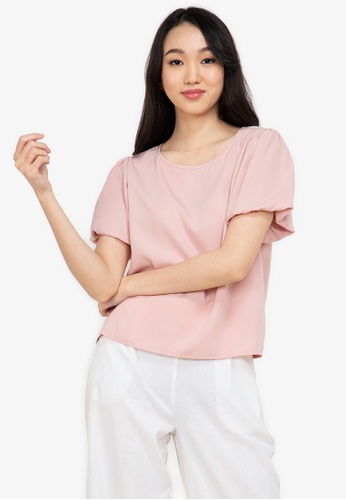 ZALORA BASICS pink 100% Recycled Polyester Puff Sleeve Top 383CDAA6D15461GS_1