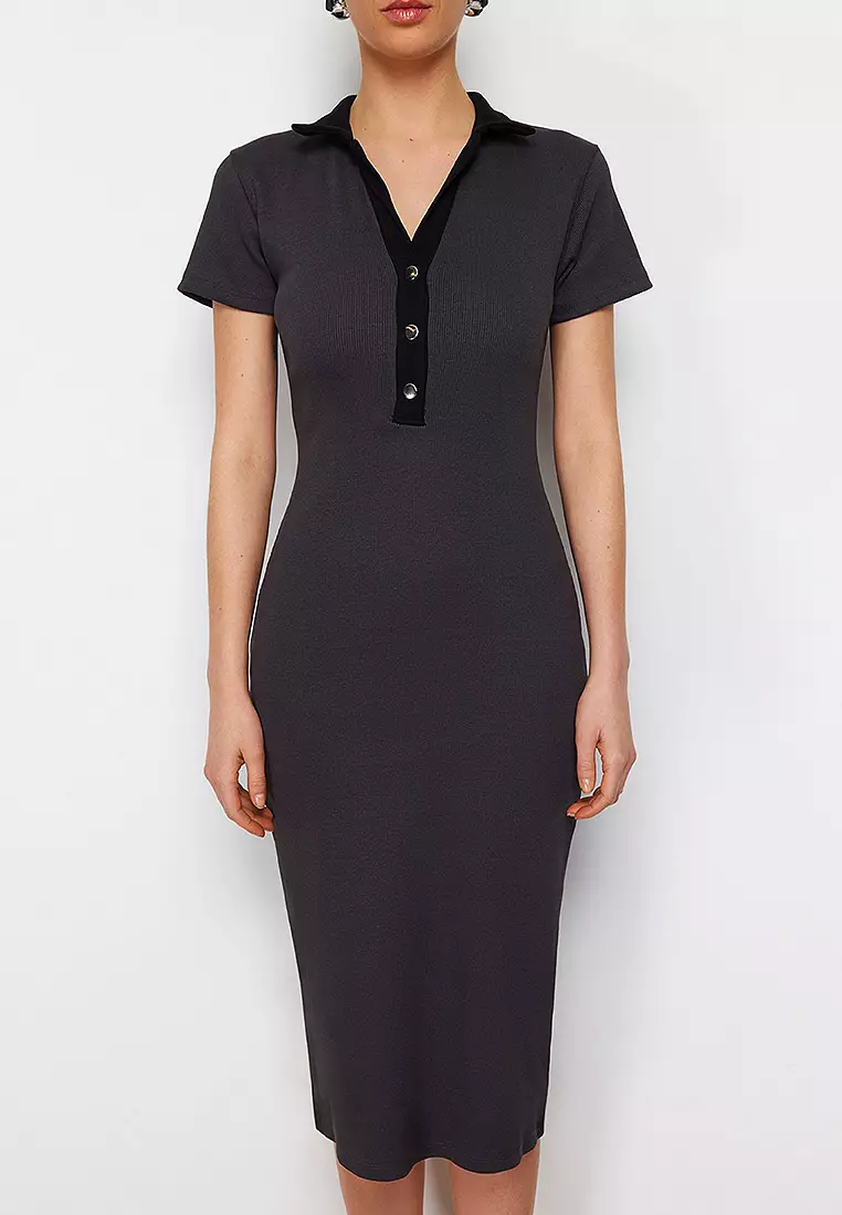Polo Collar Midi Dress