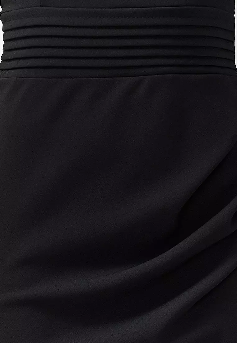 Square Neck Puff Sleeves Slit Midi Dress