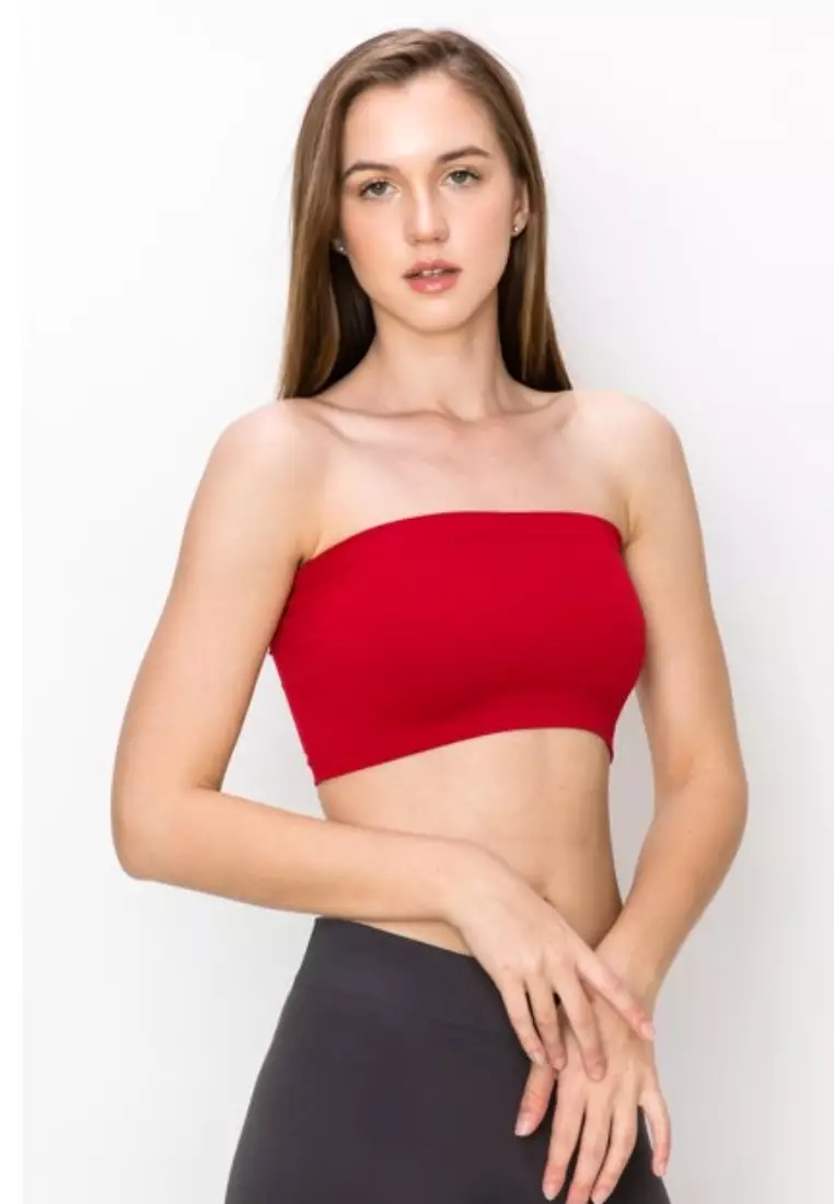 3 Pack Premium Asher Strapless Non-Slip Ice Silk Bralette Top in Wine, Grey and Black