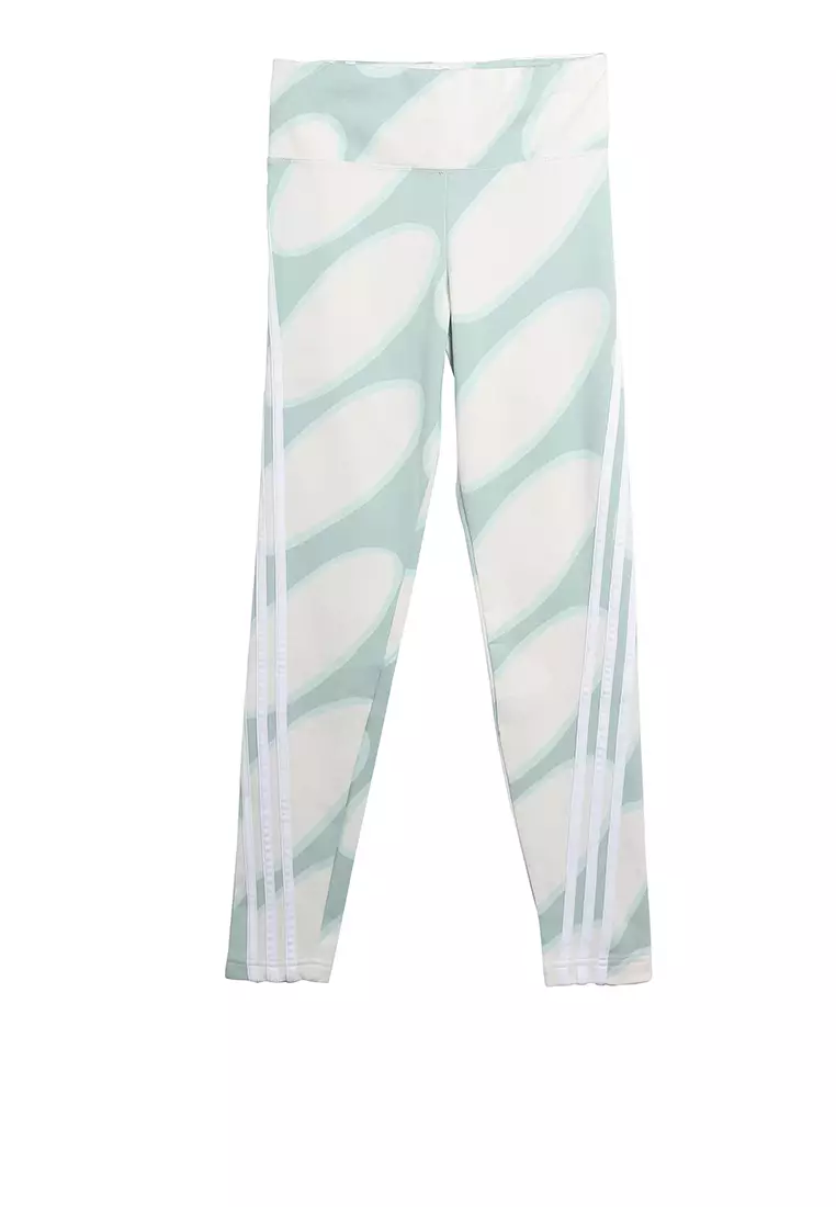 Adidas Marimekko Allover Print Cotton Leggings In Blue/White