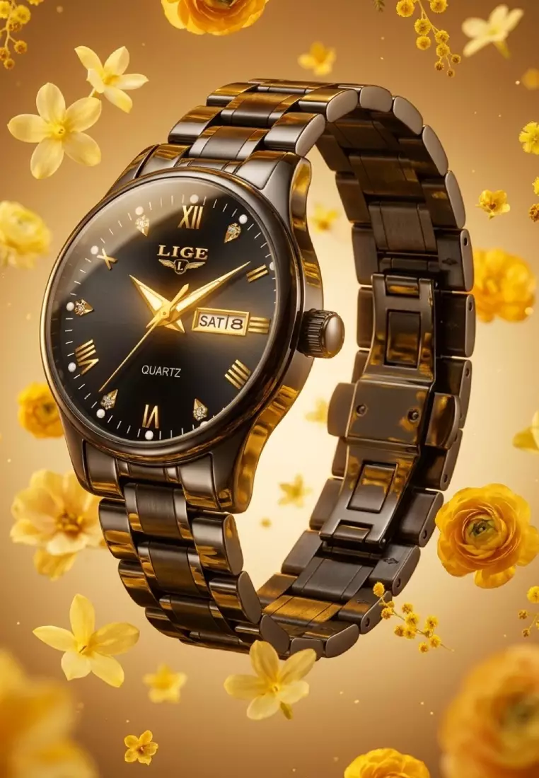 Ladies Day/Date Light Metal Alloy Quartz Watch, 29mm Diameter, Stainless Steel Bracelet
