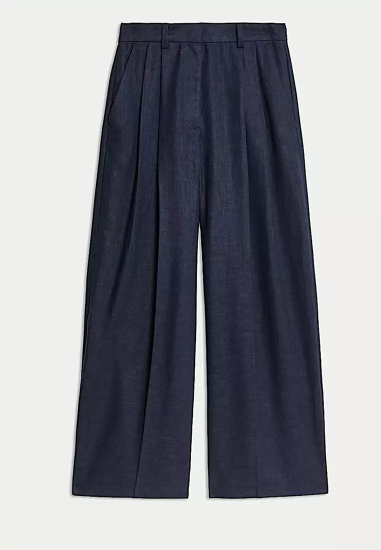 Linen Rich Twill Wide Leg Trousers