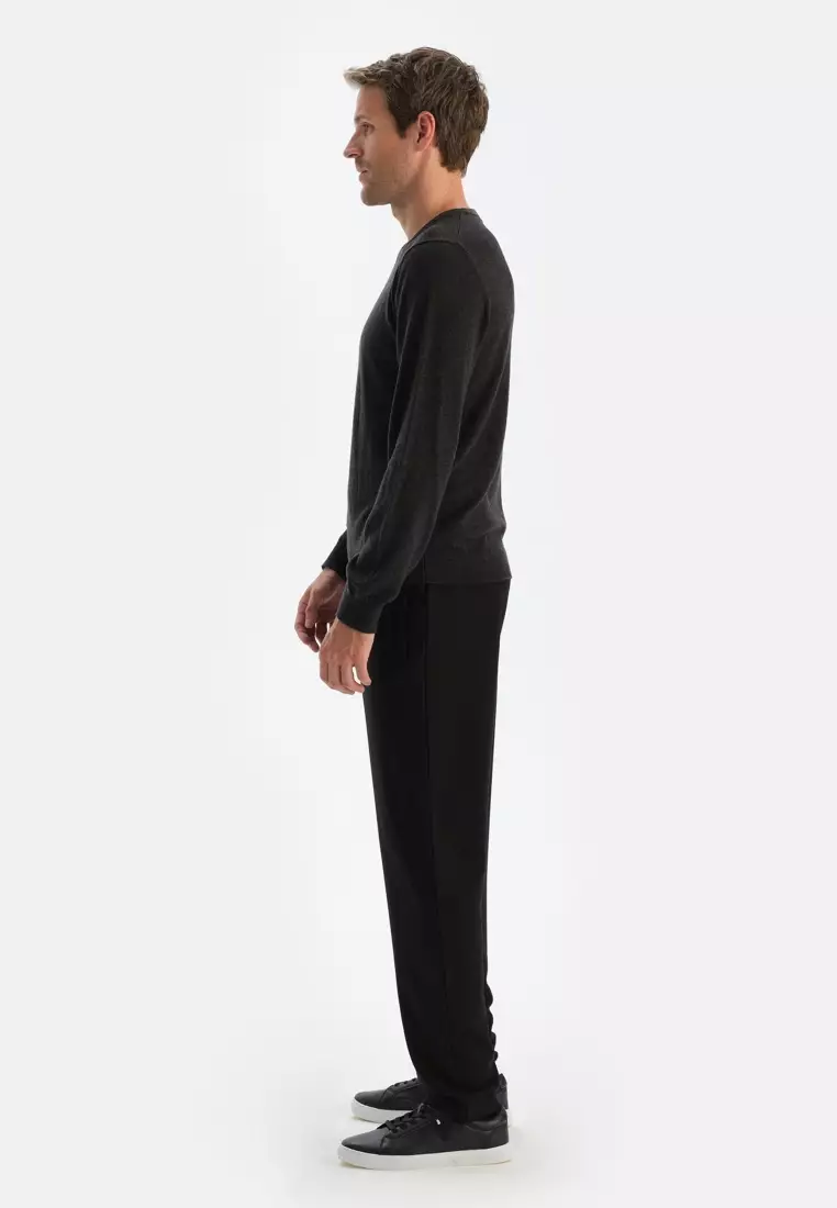 Anthracite Knitwear, Crew Neck, Regular Fit, Long Sleeve Loungewear for Men