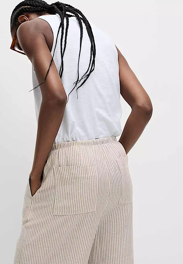 Linen Blend Wide Leg Trousers