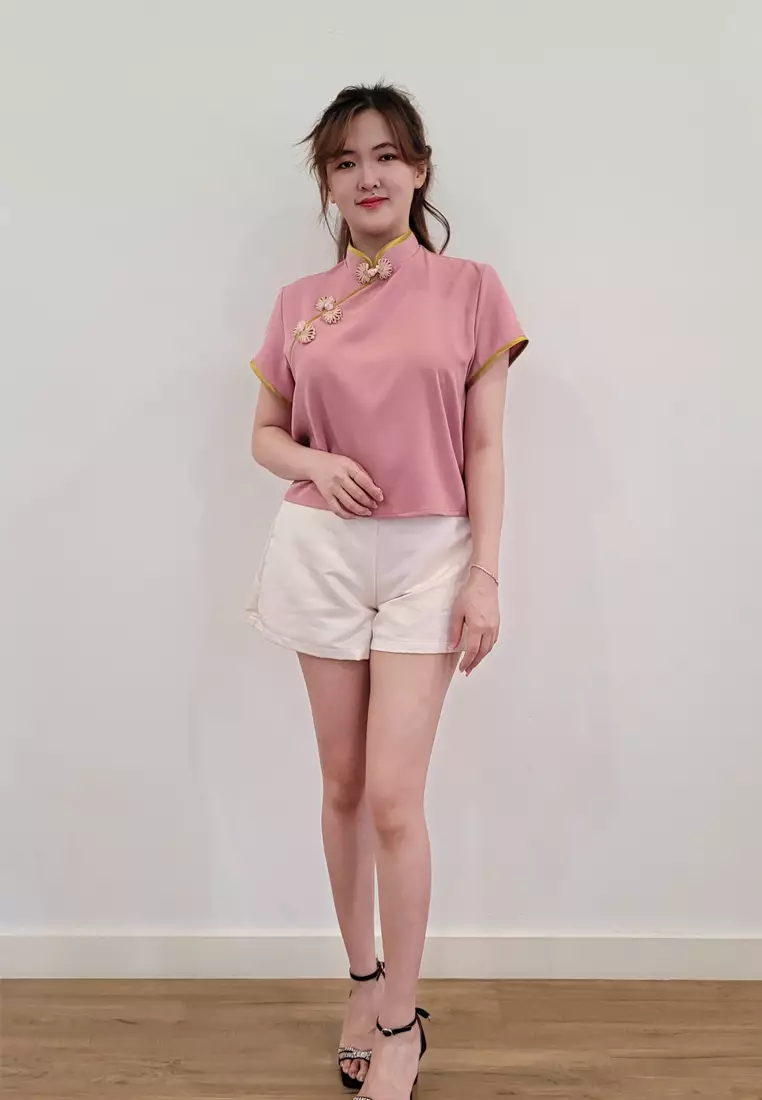 Ivory Cheongsam Top in Peach Pink