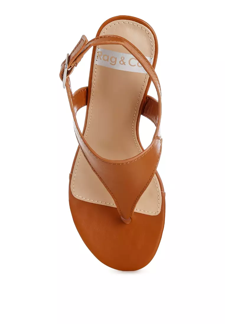 Real Leather Wedge Heel Sandals In Tan