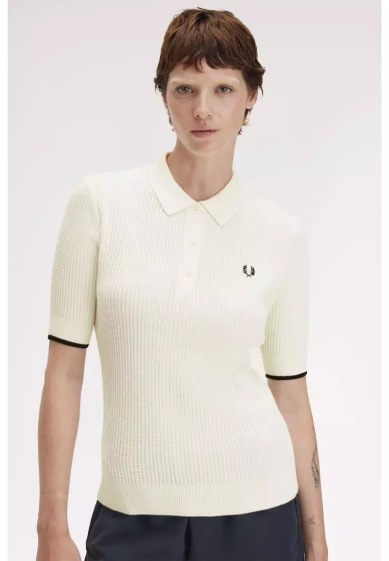 Fred Perry K9113 Mesh Knit Polo Shirt (Light Ecru)