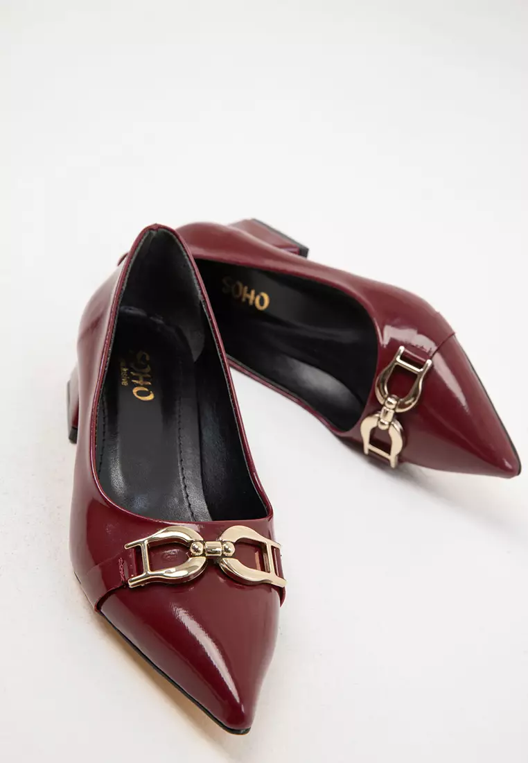 Claret Red Patent Leather 19546 Model Classic Women's Heeled Shoes