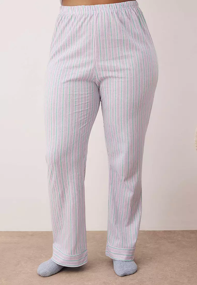 Lilac 100% Cotton Striped Shirt-Pants Knitted Pajama Set Tbbaw26Ai00017