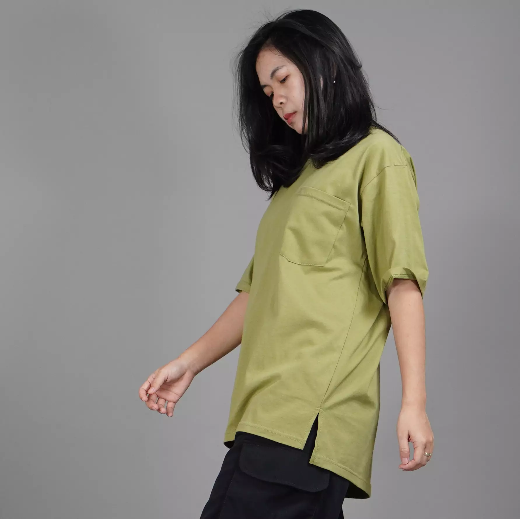  DANIELA Cotton Oversize TShirt Kaos Oversize Wanita Katun - MATCHA