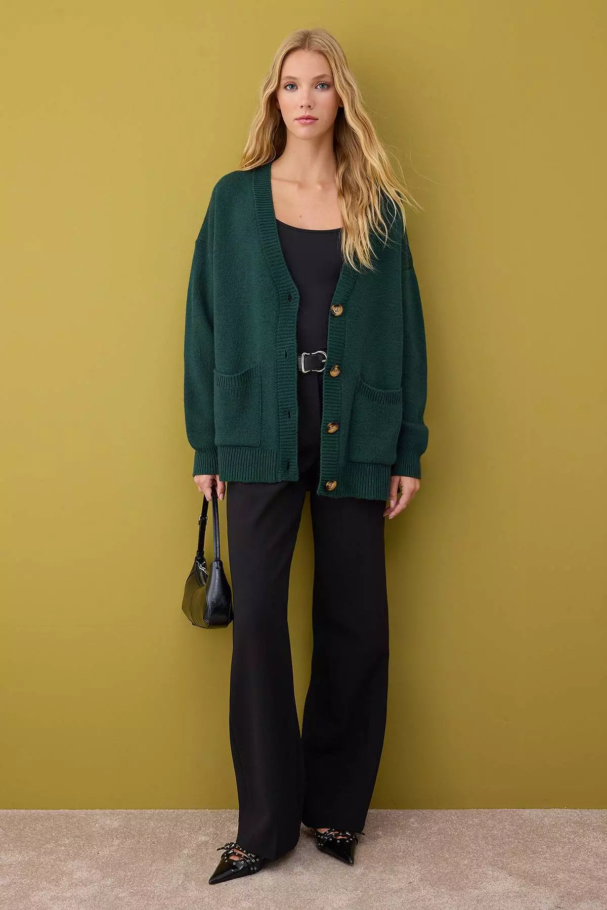 Duck Head Green Wide Pattern Basic Knitwear Cardigan