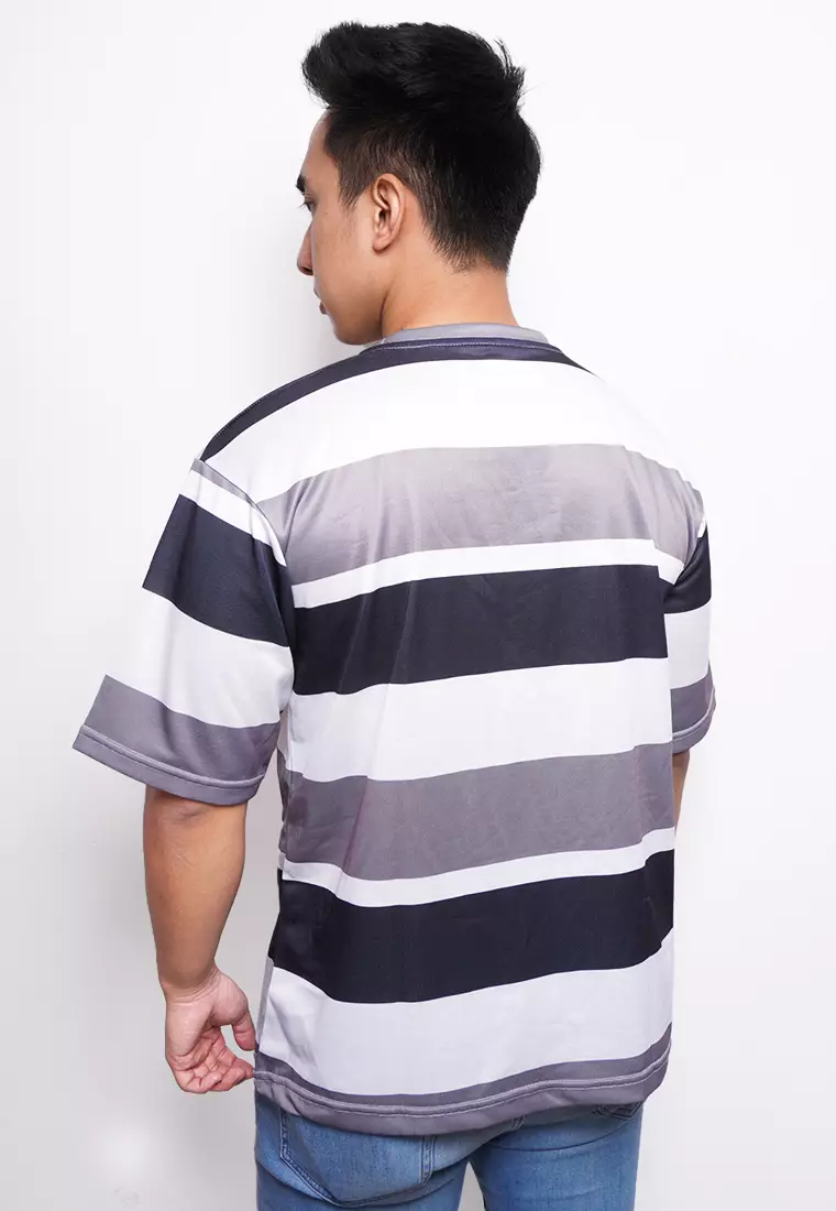 NX008 kaos oversize belang tipis stripe light scuba nade hitam abu putih