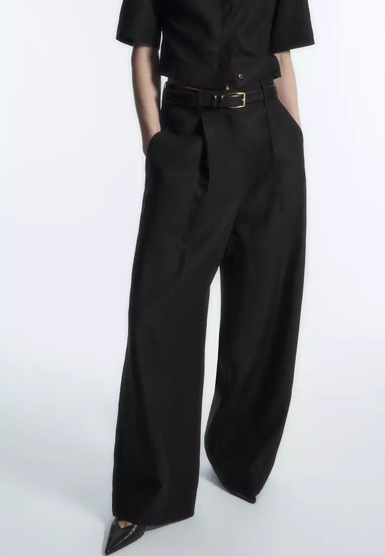 COS Women's Black Relaxed Cotton Linen Trousers Joggers Pants size US 2