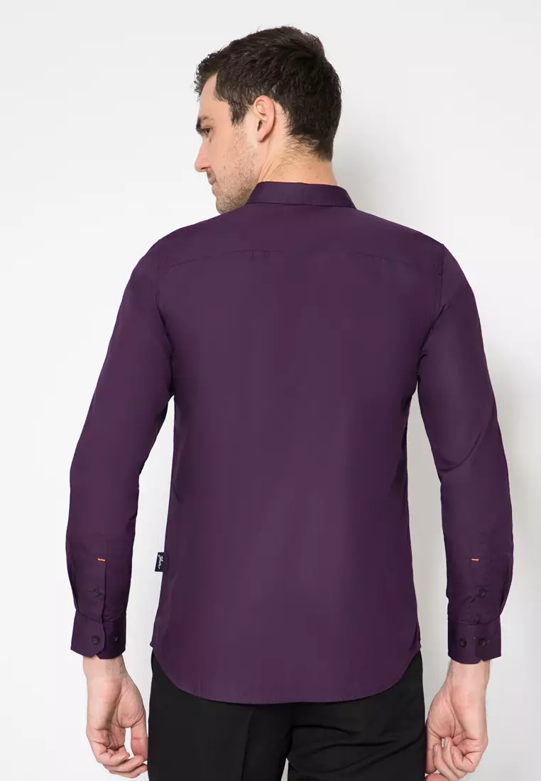 Johnwin - Kemeja Casual - Kemeja Pria - Kemeja Lengan Panjang Unggu