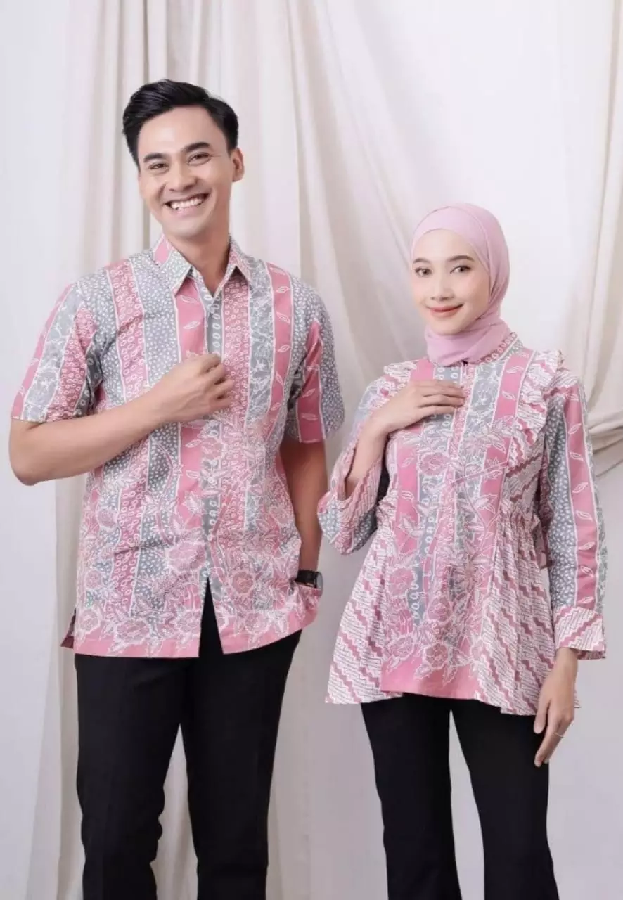 Fellinda Pink Kemeja Batik Pria Premium Elegant Lengan Pendek B.K