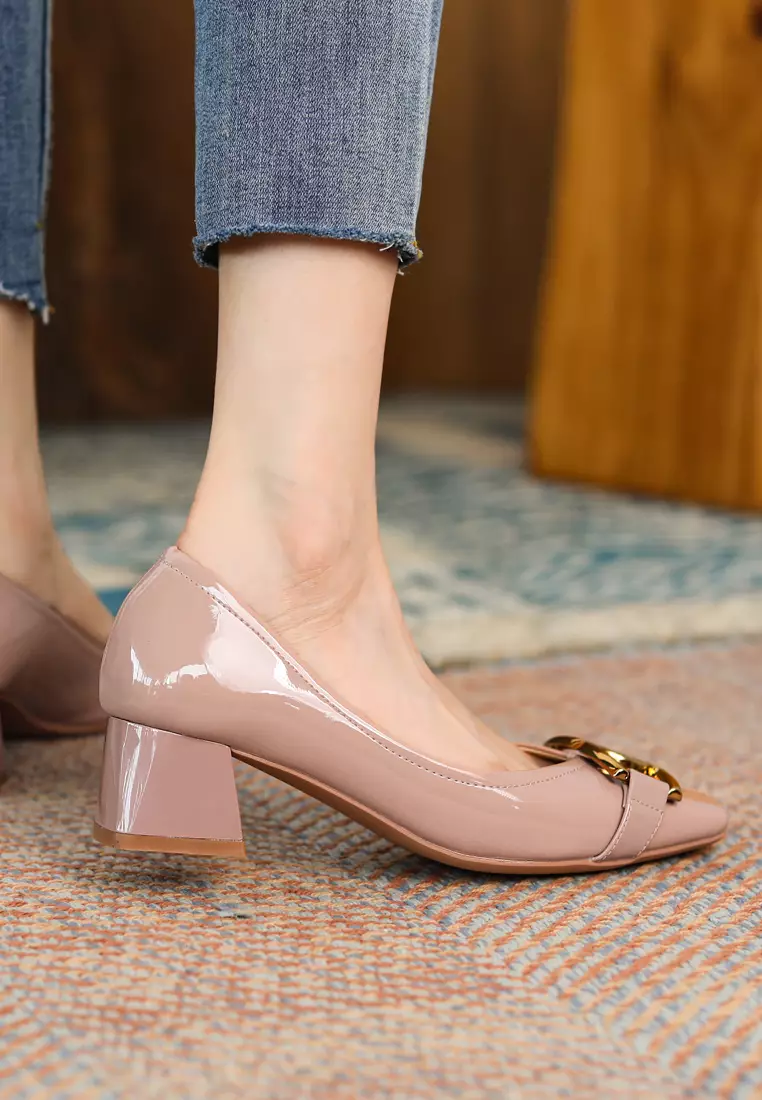 4.5CM Square Toe Horsebit Buckle Pumps XJ332-8