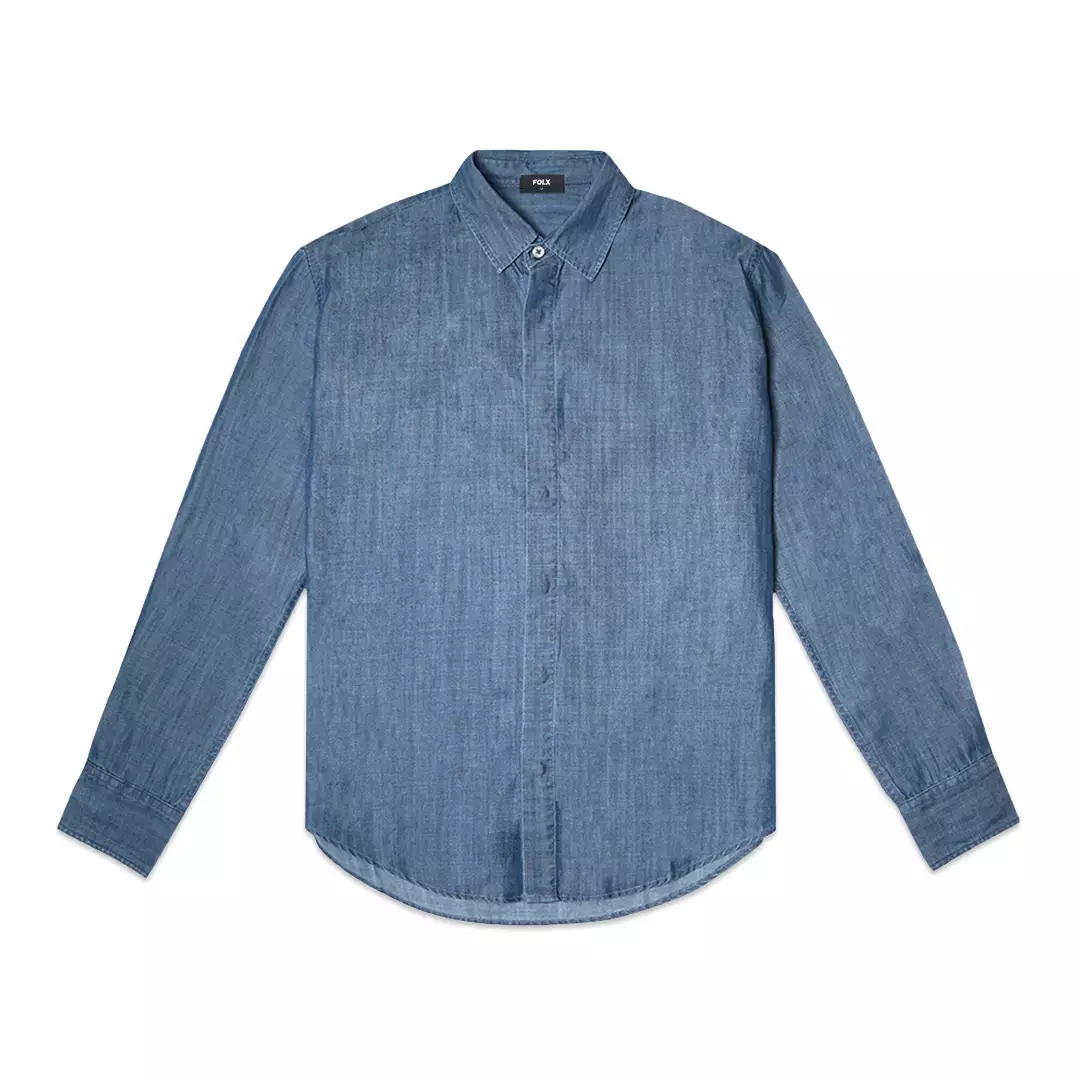 Cotton Denim Long Sleeve Shirt Indigo