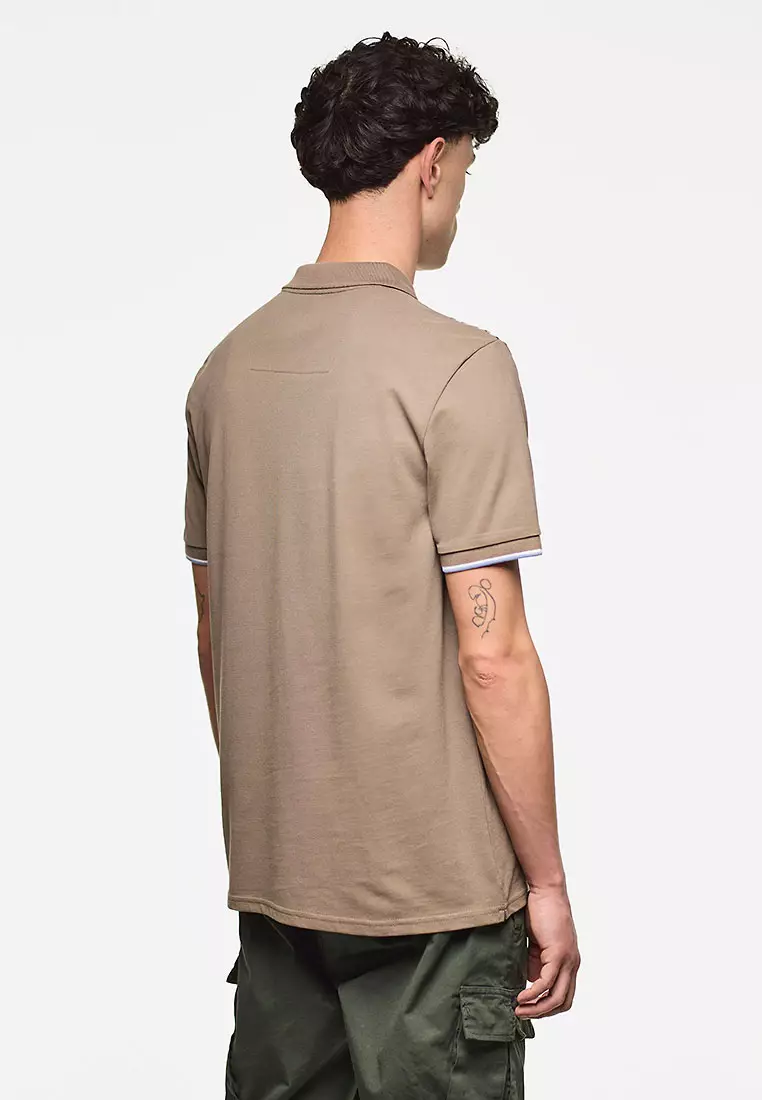 MENS TOBACCO SAKAI POLO WITH MID HOUSE CHECK PIPING