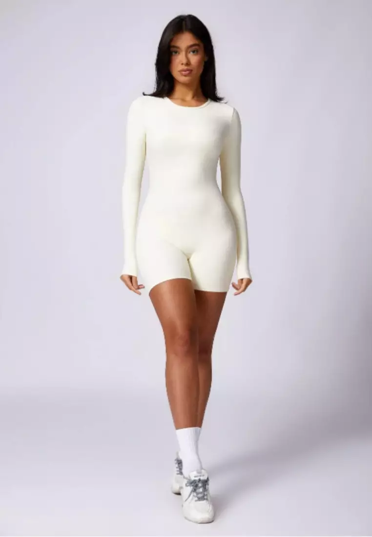 Bareback Romper – Open Back Long Sleeve Seamless Comfort Women Sculpting Fit Ultra-Stretch