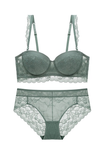 XAFITI green Sexy Push Up Lace Lingerie Set (Bra And Underwear) - Green 56D60USF72ED05GS_1