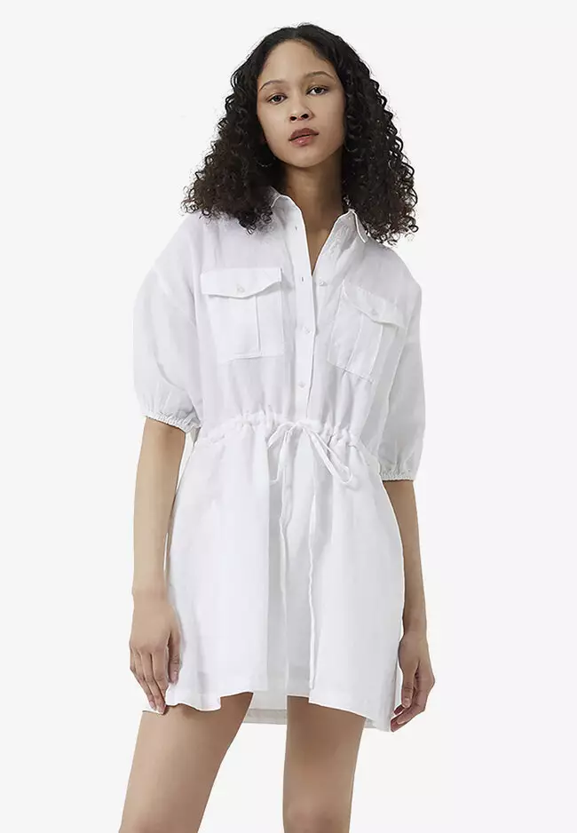 White linen button on sale dress