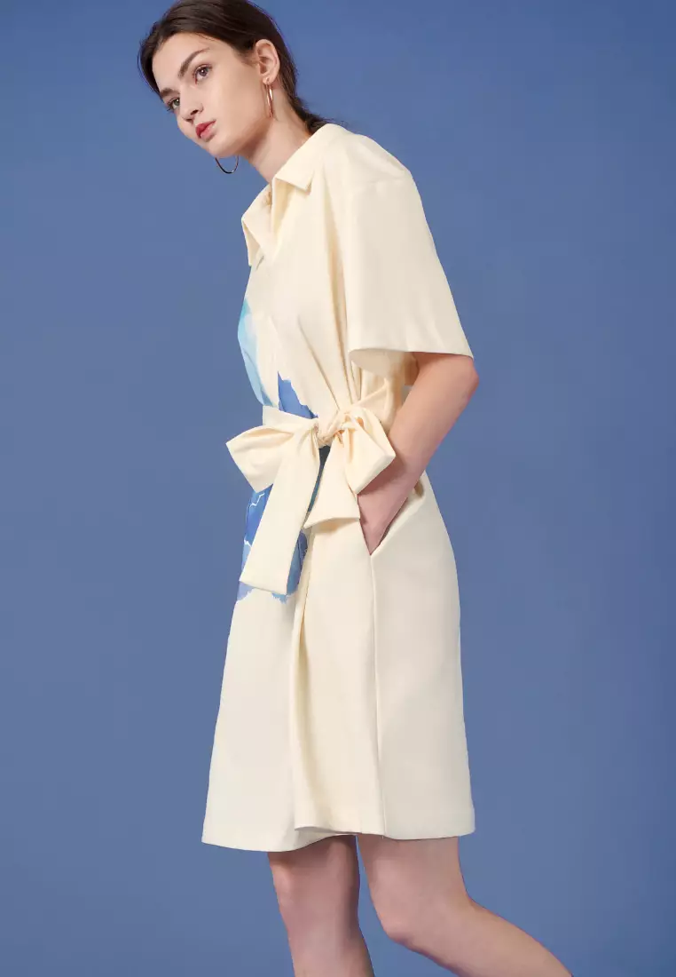 V-Collar Art Print Tied Waist Romper