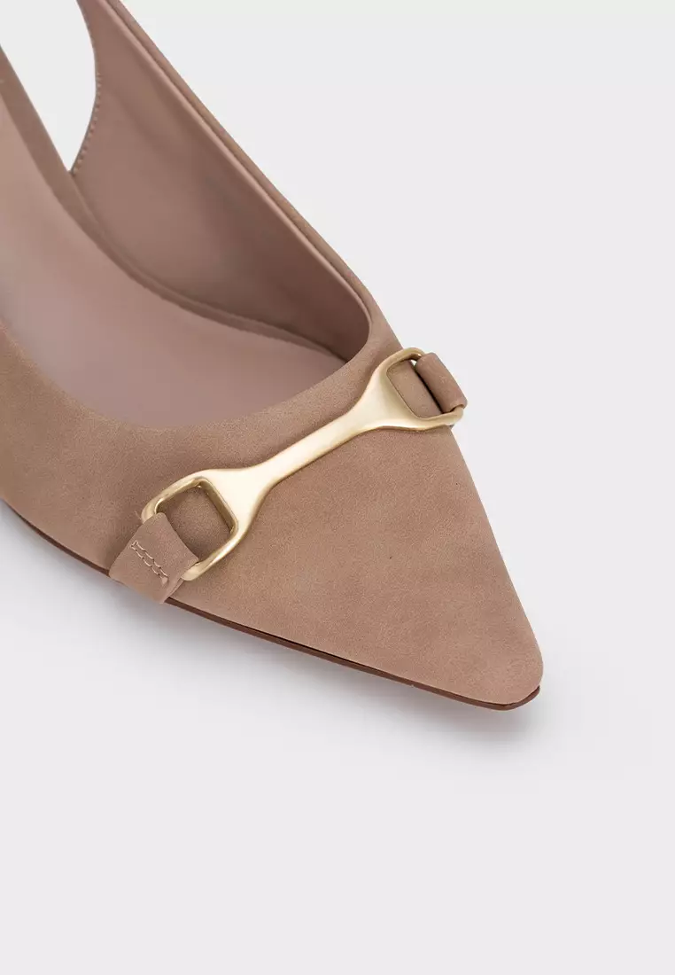 BUCKLE WITH POINTY TOE SLINGBACK HEEL PUMP