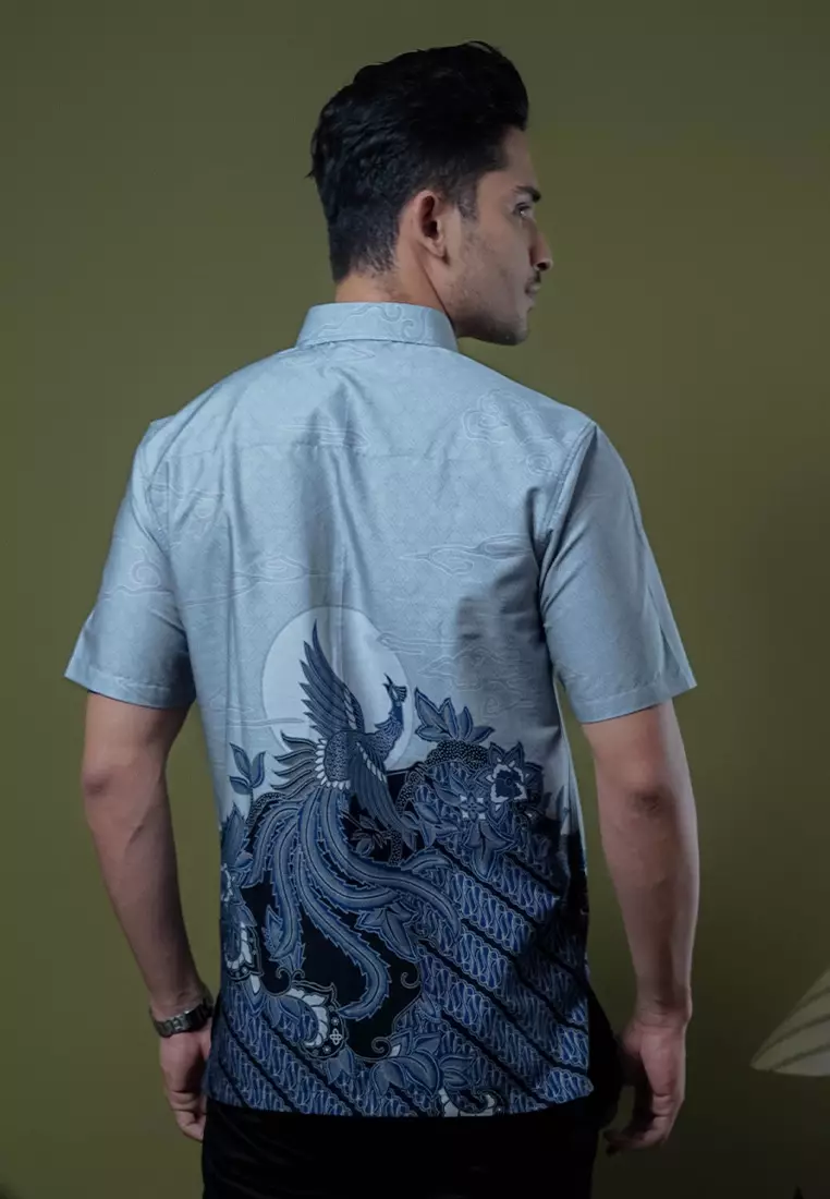 Hadinata Batik Premium Pria Kemeja Pendek Superfine Divakar Grey