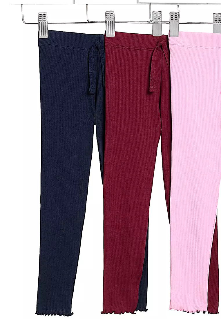 3pk Cotton Rich Ribbed Leggings