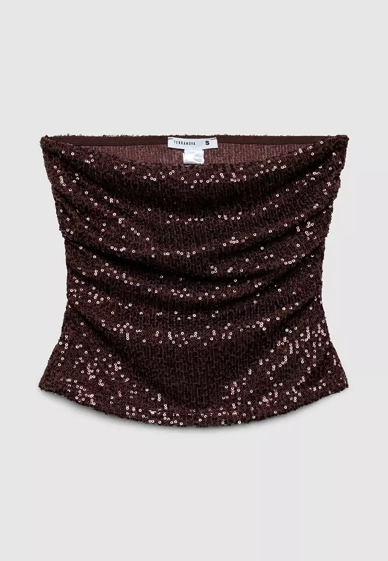 Women's Sequined Cowl-Neck Tube Top