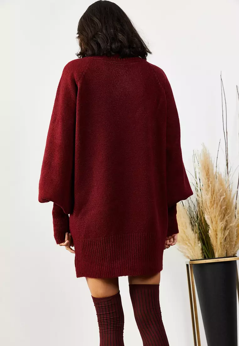 Turtleneck Balloon Sleeves Knitted Dress