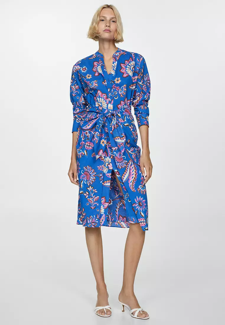 Mango blue floral dress on sale