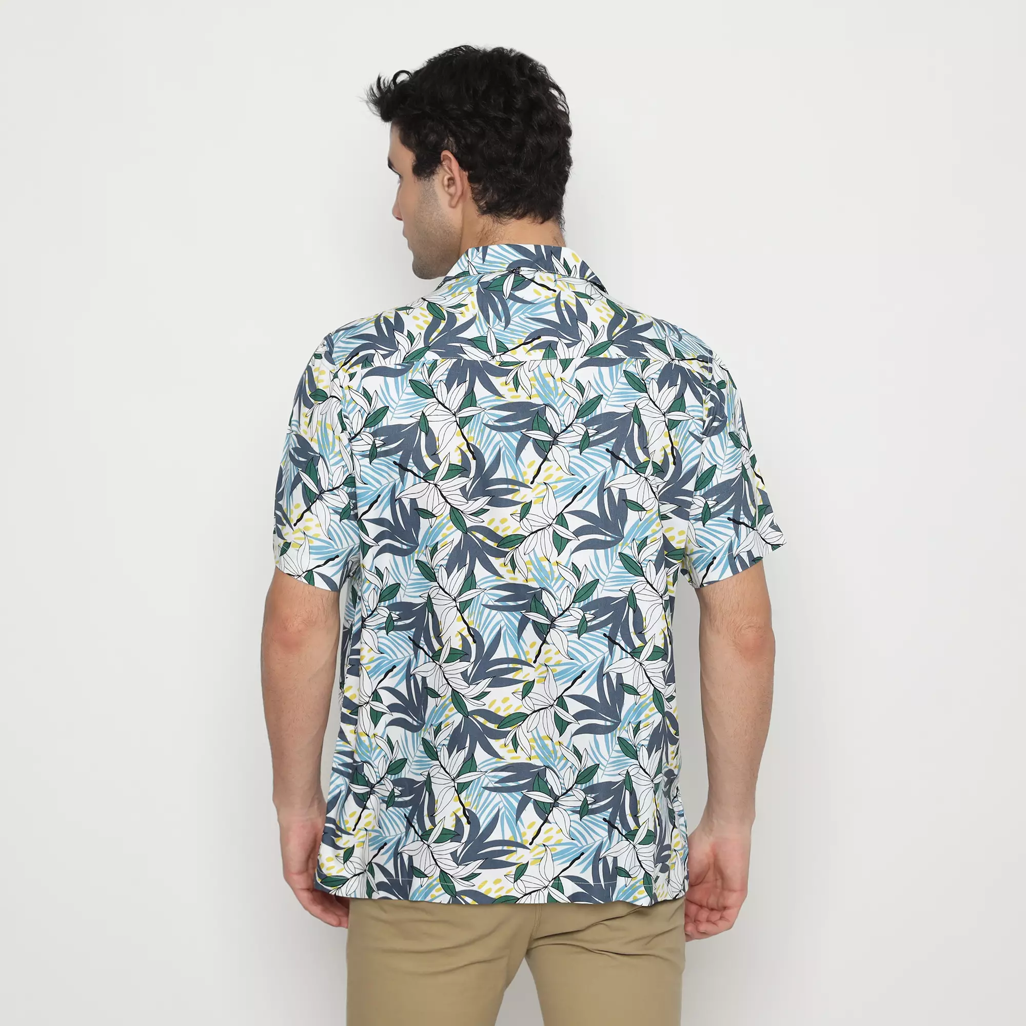 Platini Baju Kemeja Motif Hawai Pria Lengan Pendek Katun Rayon Biru 73443