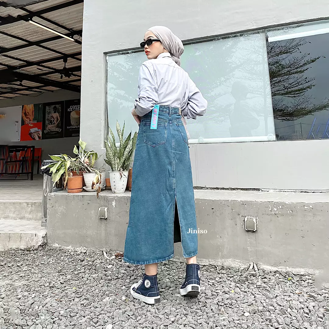 Highwaist Pocket Rok Slit Jeans Panjang 931 SEVENTY