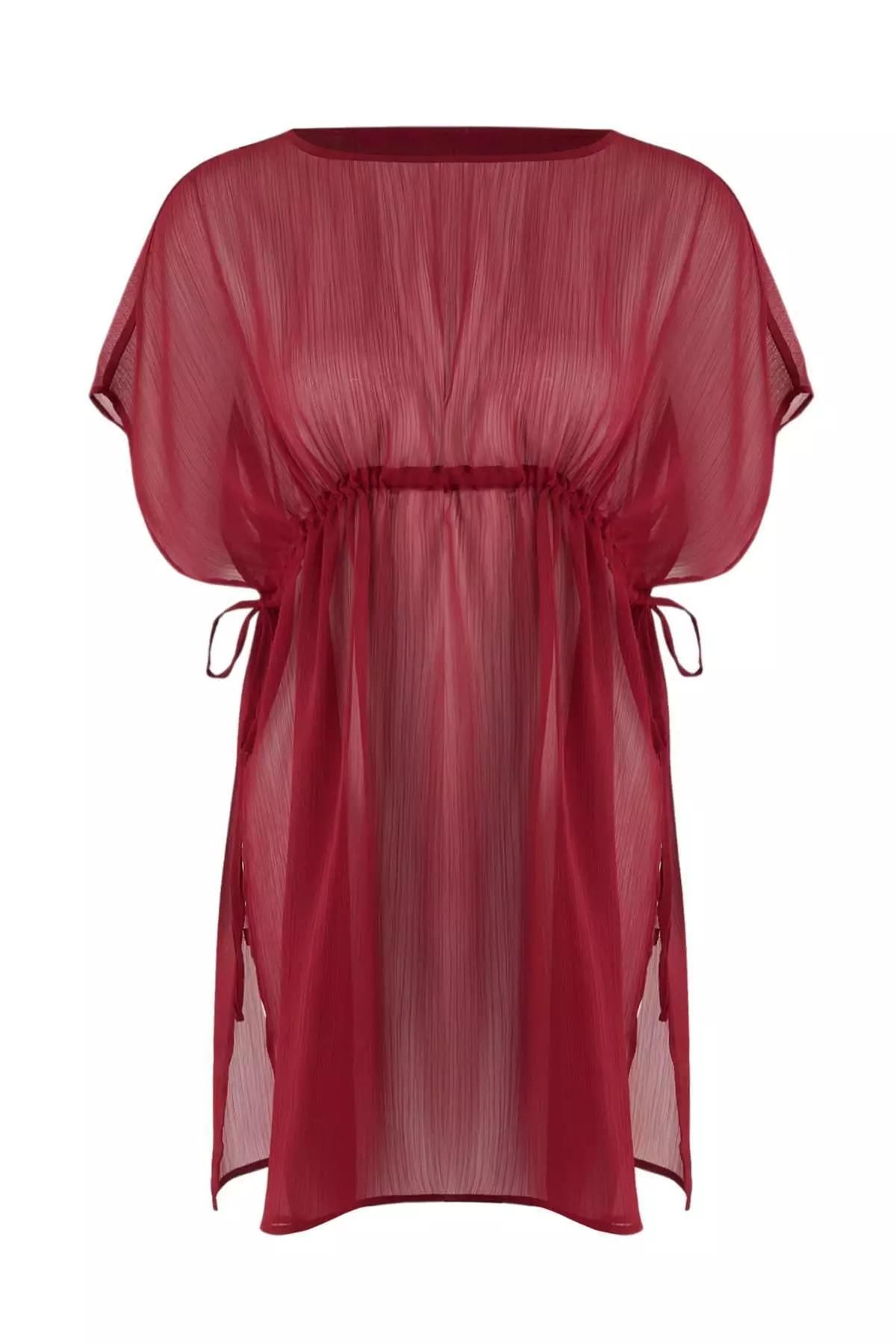 Burgundy Woven Mini Drawstring Beach Dress Tbess26El37