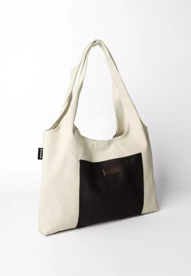 Pamole Tote Bag Totebag Kanvas Tas Belanja - Naya Series - BW Komb Coklat