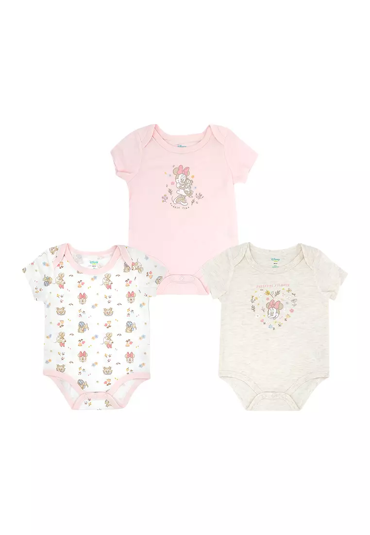 Baby Girl Licensed Newborn Essentials Short Sleeve Onesie Pack of 3 "Blooming"